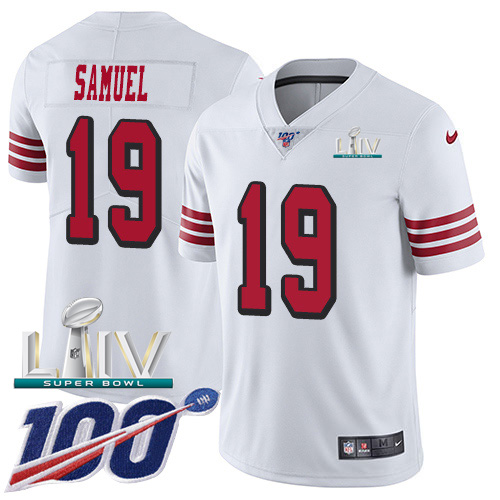 San Francisco 49ers Nike #19 Deebo Samuel White Super Bowl LIV 2020 Rush Youth Stitched NFL Limited 100th Season Jersey
